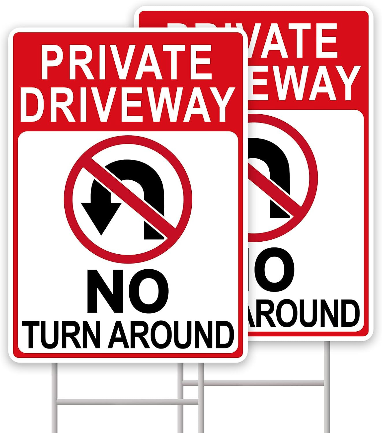 No Turn Around Driveway Sign, 2 Pack Private Driveway Signs 14″x10″ Double-Si…