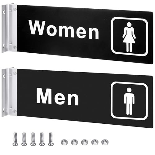 2 Pcs Men’s Women’s Restroom Signs – Acrylic Double-Sided Bathroom Door 4×12