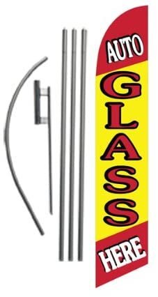Auto Glass Here 15ft Feather Banner Swooper Flag Kit – INCLUDES 15FT POLE KIT…