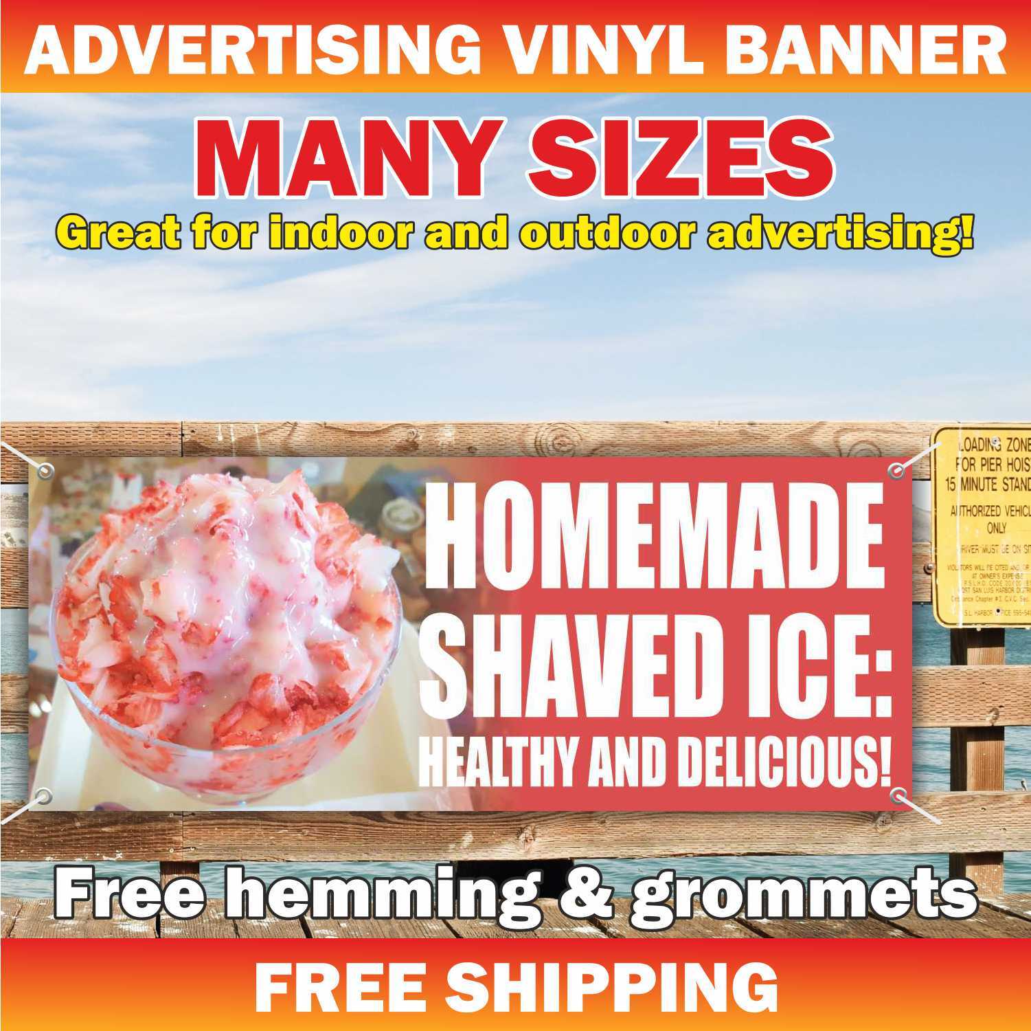 HOMEMADE SHAVED ICE Advertising Banner Vinyl Mesh Sign ice cream slushies tasty