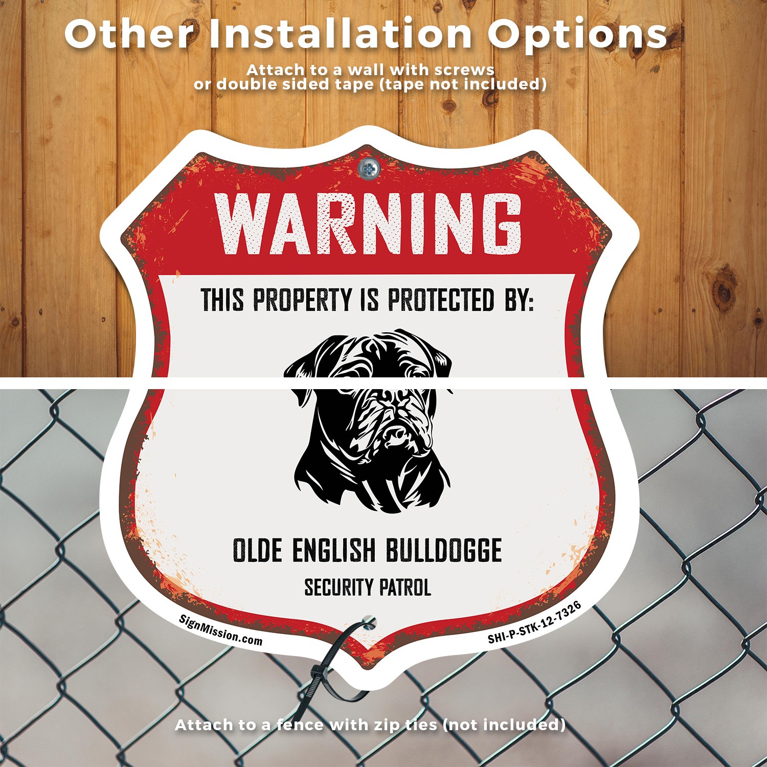 Warning Property Protected by Olde English Bulldogge Mad Shield Sign With Stake
