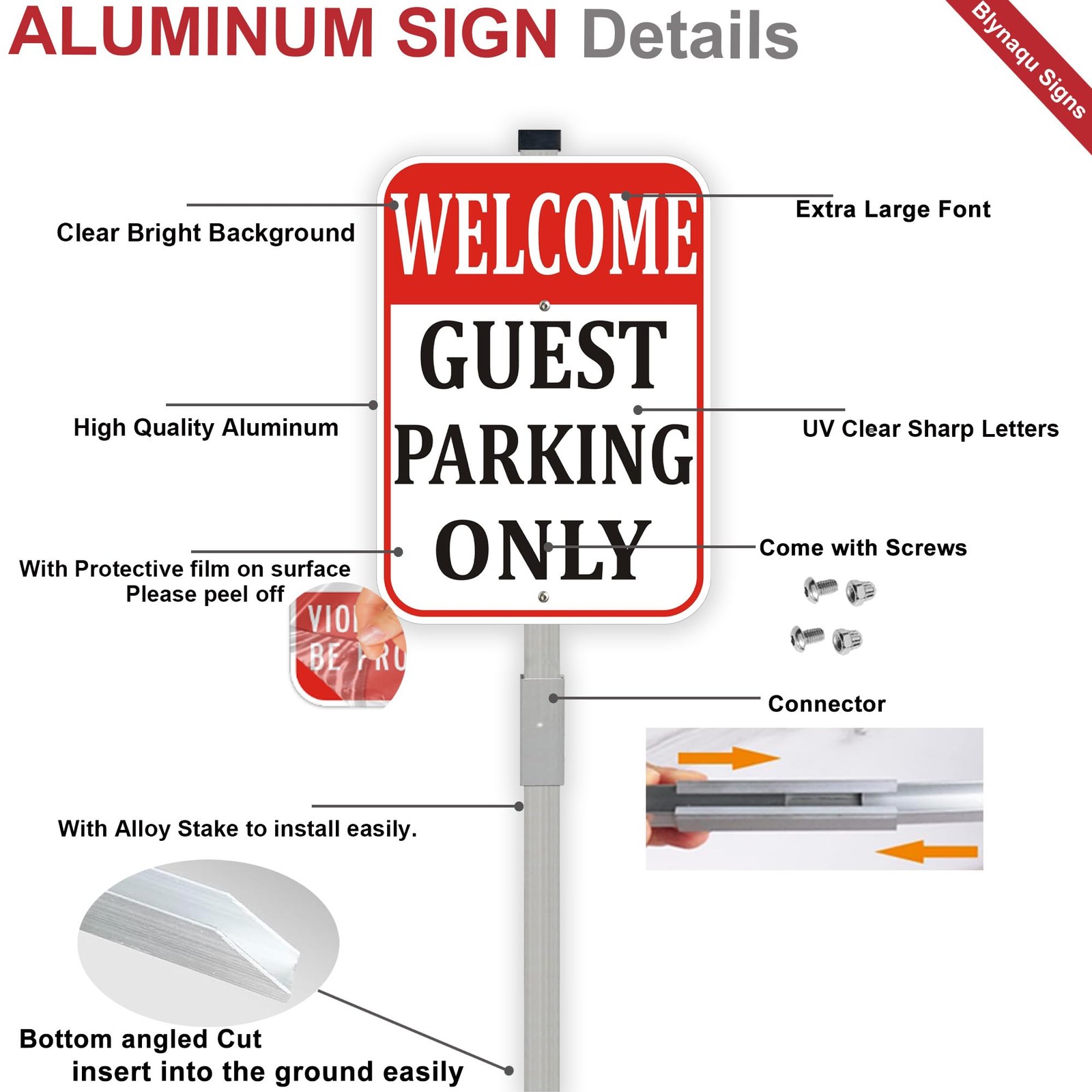 Welcome Guest Parking Only Sign 10×14 Inch Reflective Aluminum Stake 2 Pack