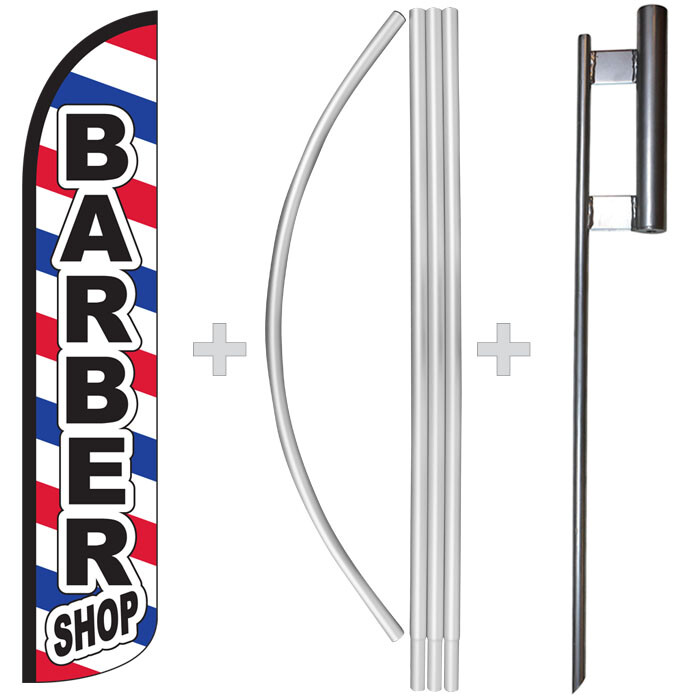 Barber Shop 15′ Tall Windless Swooper Feather Banner Flag & Pole Kit