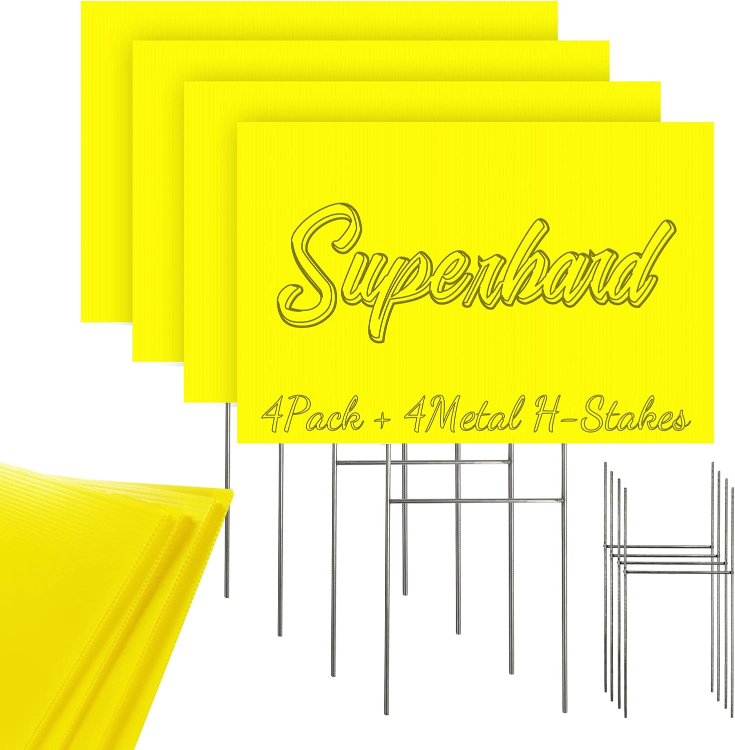 Blank Yard Signs with Stakes, Yellow 4 Pack12″X18″ Corrugated Plastic Sheet for