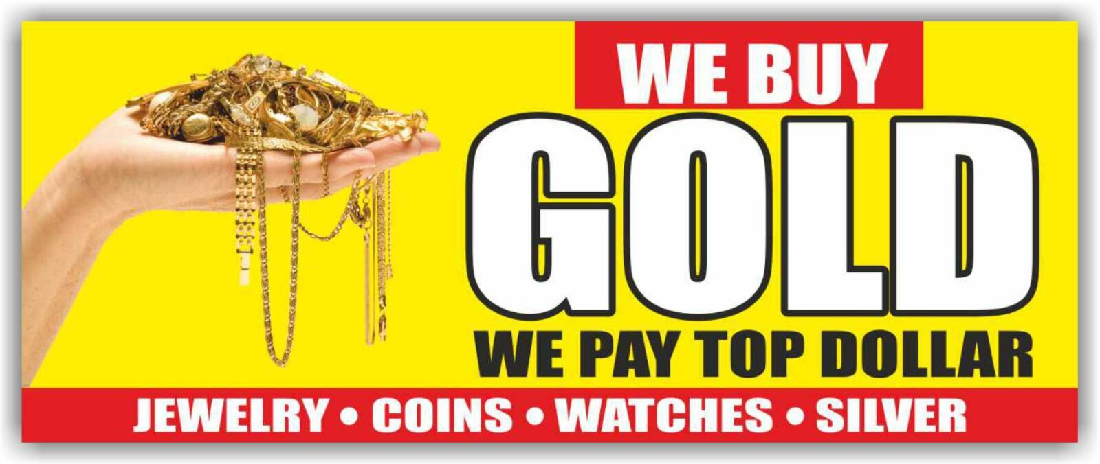 WE BUY GOLD Advertising Banner Vinyl Mesh Sign pawn shop cash Jewelry Silver