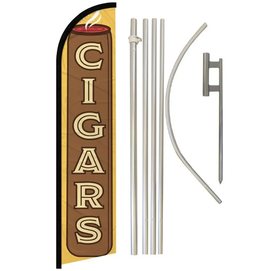 Cigars (Yellow) Windless Full Curve Advertising MJ Banner Flag & Pole Kit