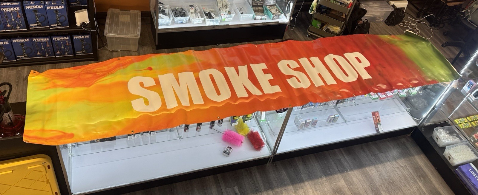 Vinyl Smoke Shop Banner Multi-Color with Pre-Grommet for Hanging 147.5”x31.5”