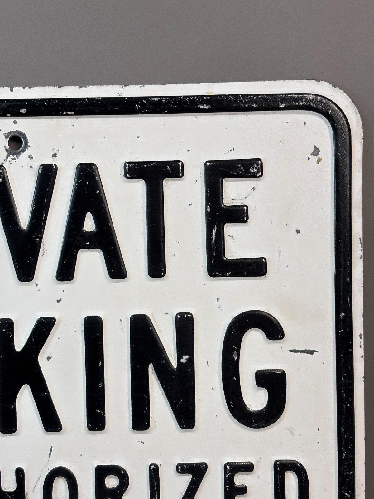 Vtg 40s 50s Embossed PRIVATE PARKING Unauthorized Cars Will Be Towed Steel Sign
