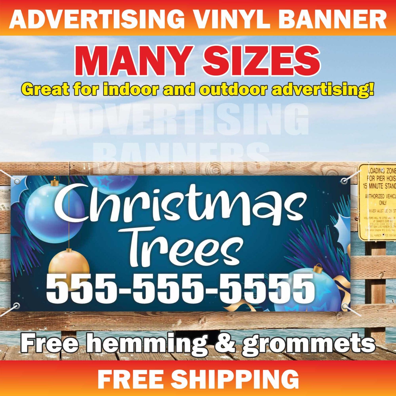Christmas Trees Advertising Banner Vinyl Mesh Sign Fir Xmas Holidays Sale
