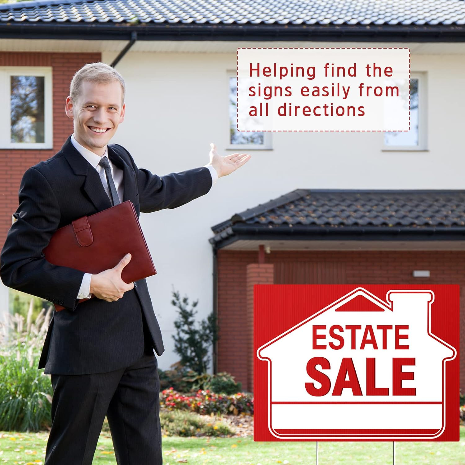 [5 Pack] Estate Sale Signs Set – 16 X 12 Inch Double-Sided Yard Signs with Arrow