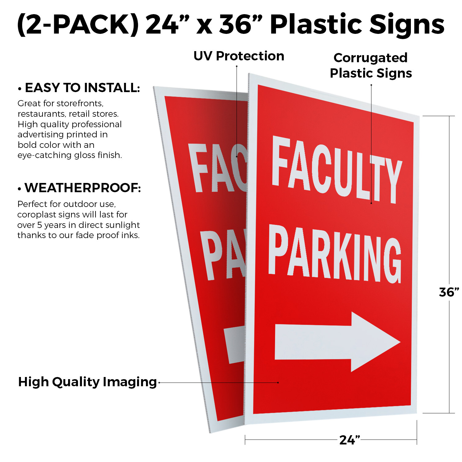 Faculity Parking With Arrow 24″ x 36″ 2 Pack Of Store Sign Plastic Or Decal