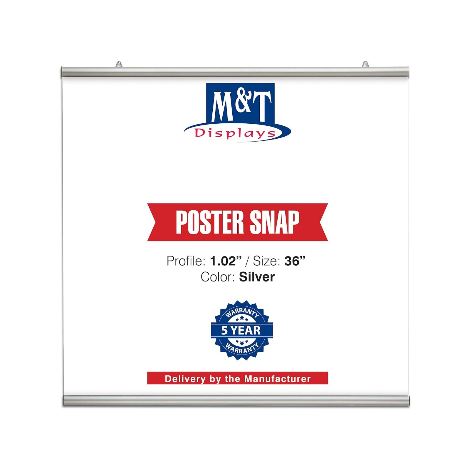 Poster Snap Hanger Set 36 inch Wall Mounting Silver 1.02″ Aluminum Profile