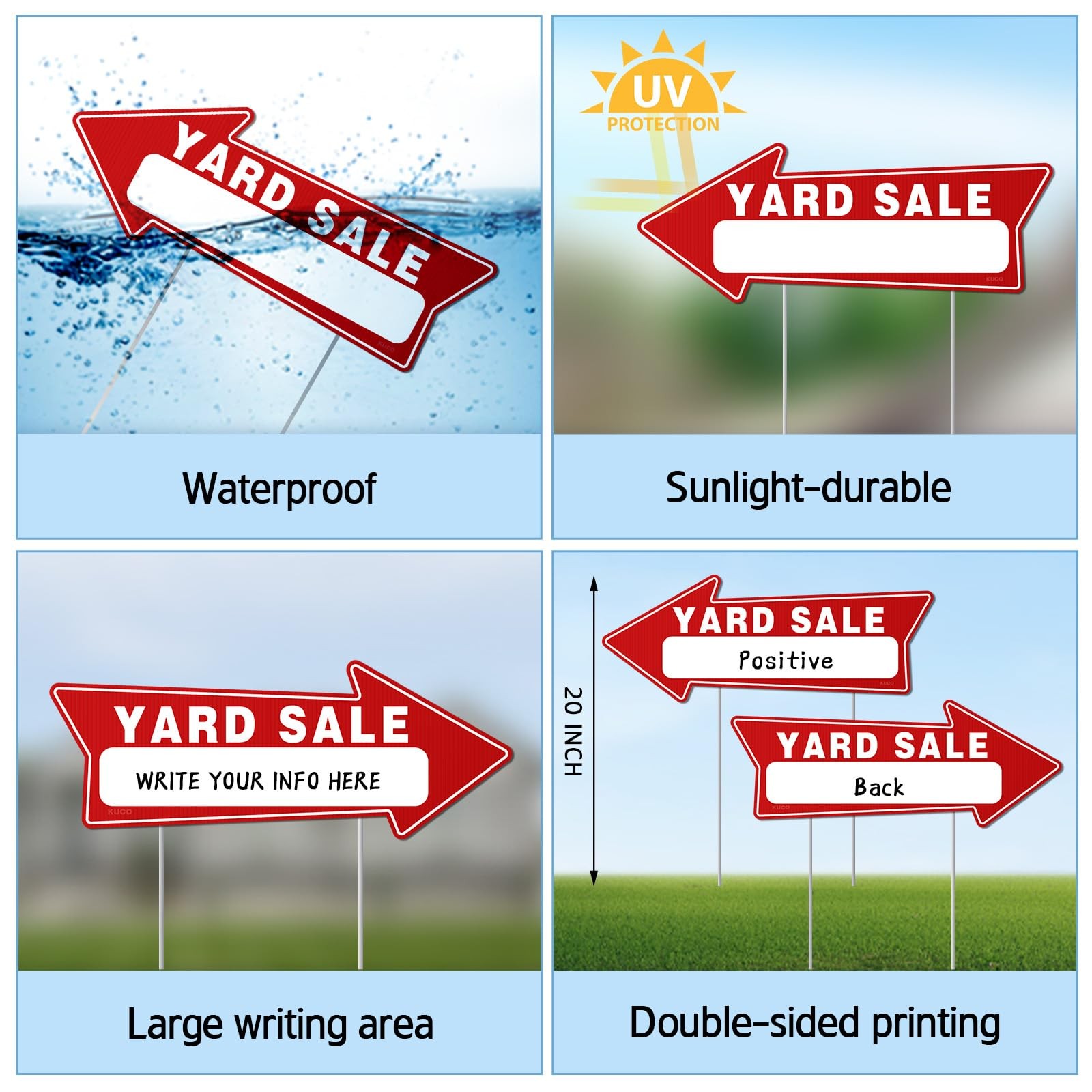 7 Pack Yard Sale Signs with Stakes – 16″x6″ Double-Sided Directional Garage Sale