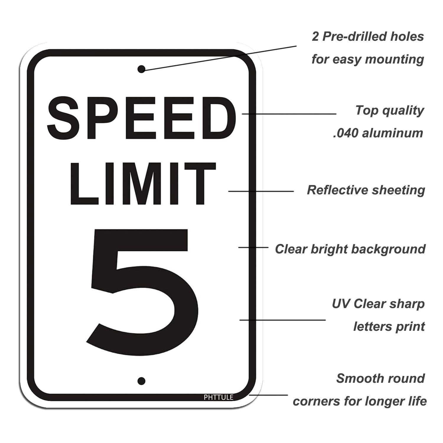 2-Pack 12x18in ‘Speed Limit 5 MPH’ Reflective 40Mil Aluminum Sign UV Coated