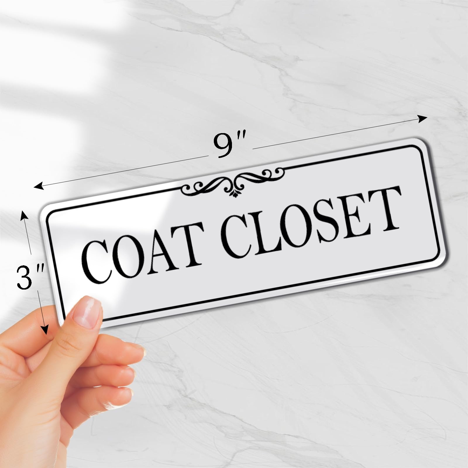 9×3 Inch Coat Closet Room Sign Acrylic SelfStick Wall Signage Elegant White