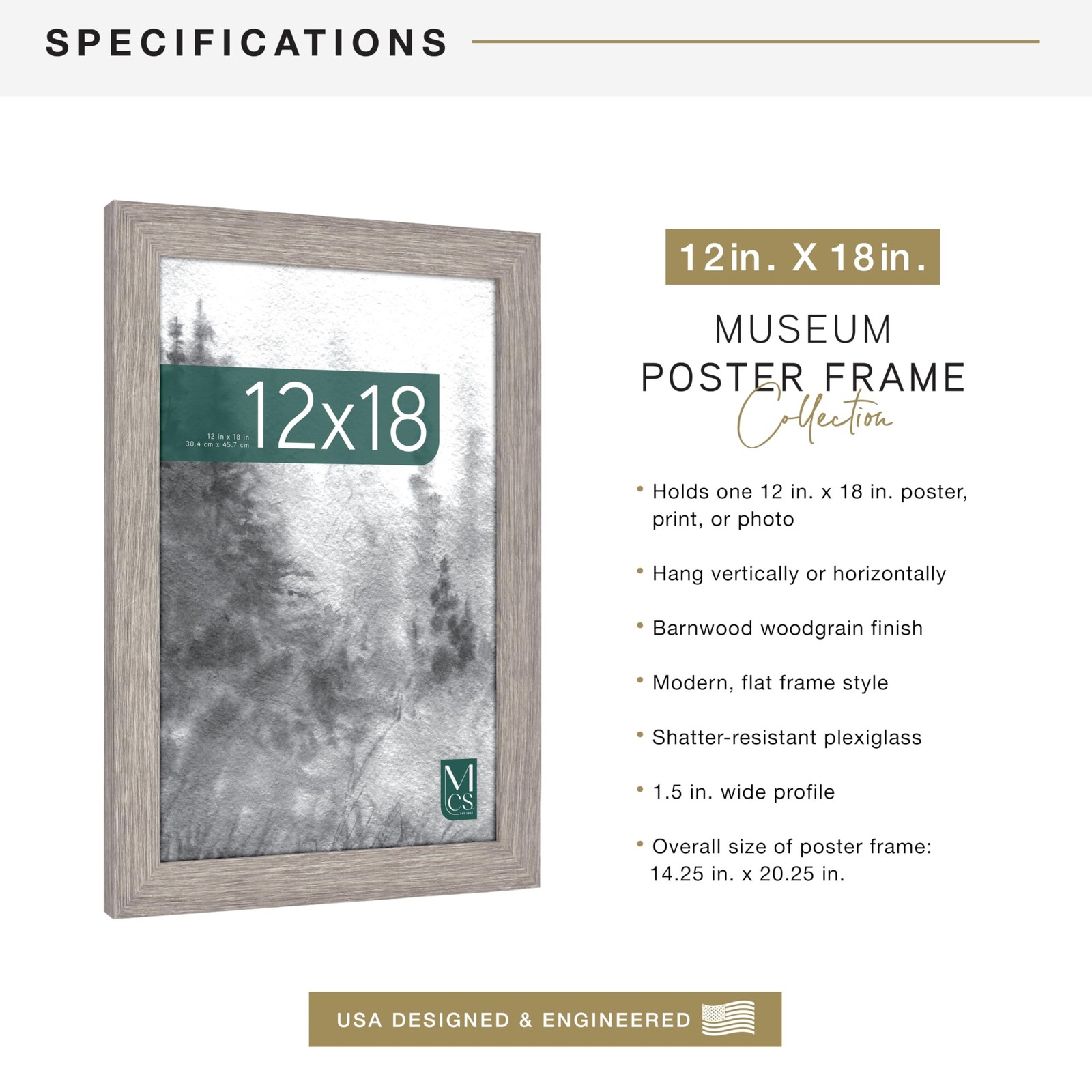 MCS Museum Poster Frame 12×18 Barnwood, Vertical & Horizontal Wall Hanging La…