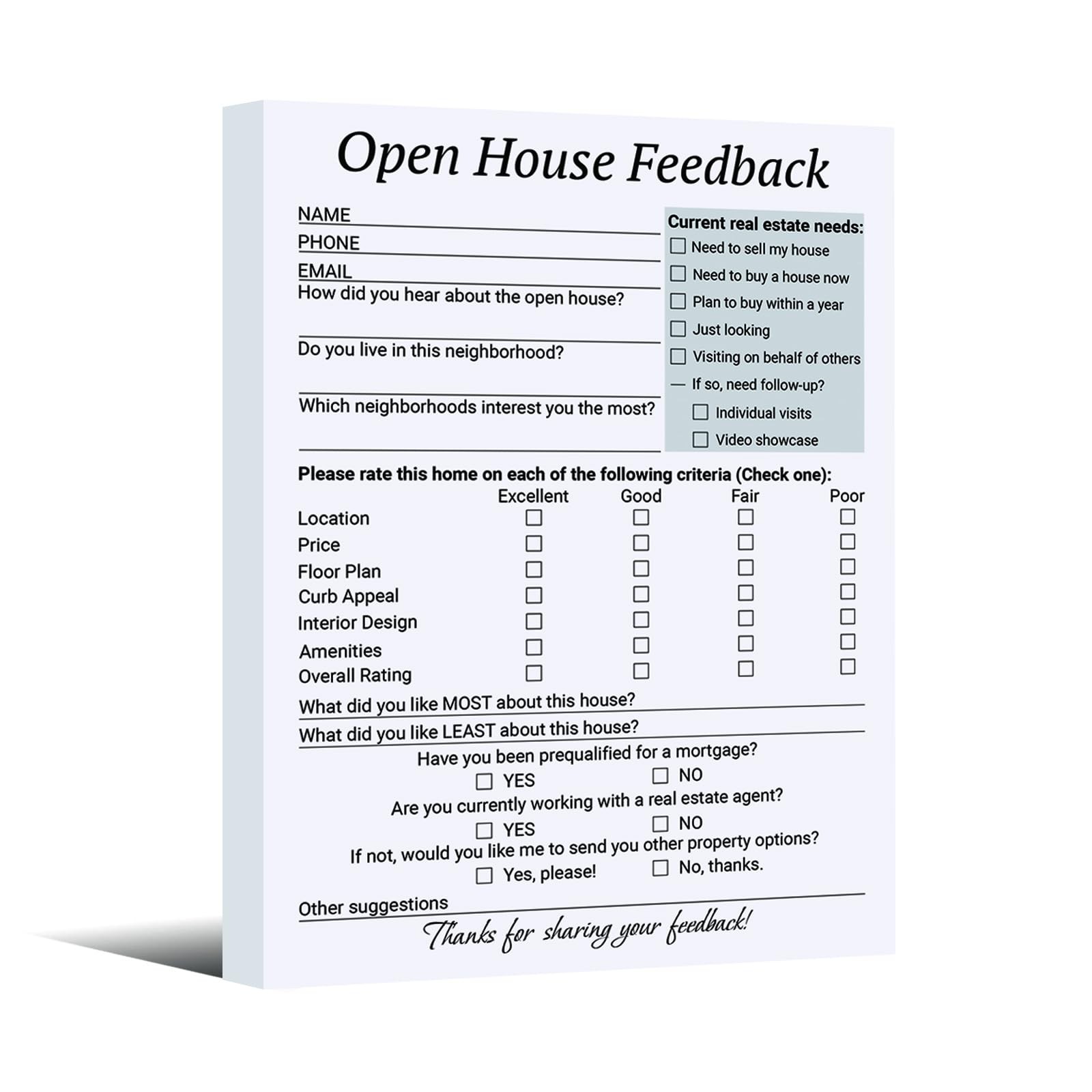 300 PCS 6×8 Inch Open House Feedback Notepad Realtor SignIn Form Real Estate