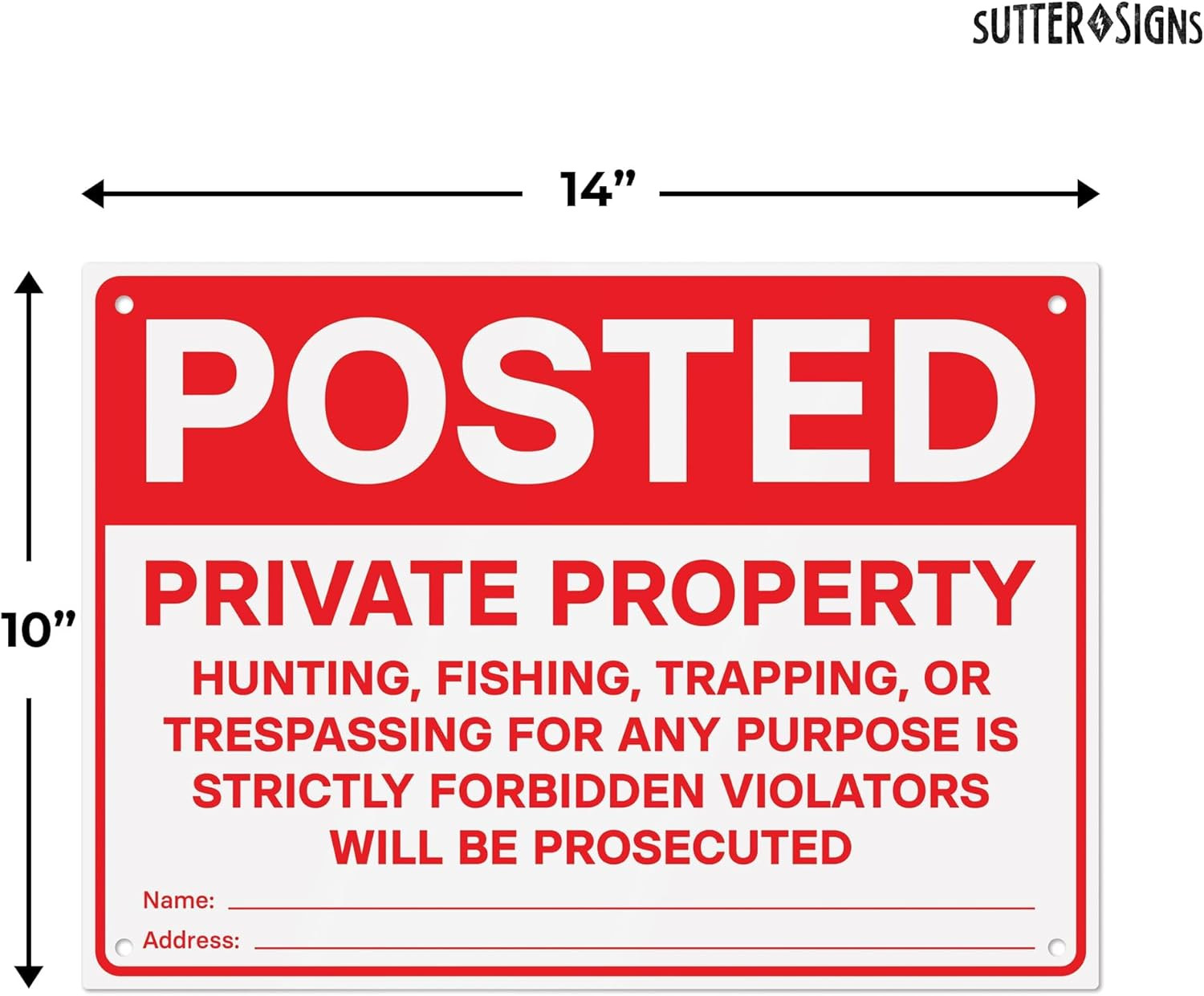 Private Property Signs 4-Pack | No Hunting, No Trespassing, 14″ x 10″ PVC