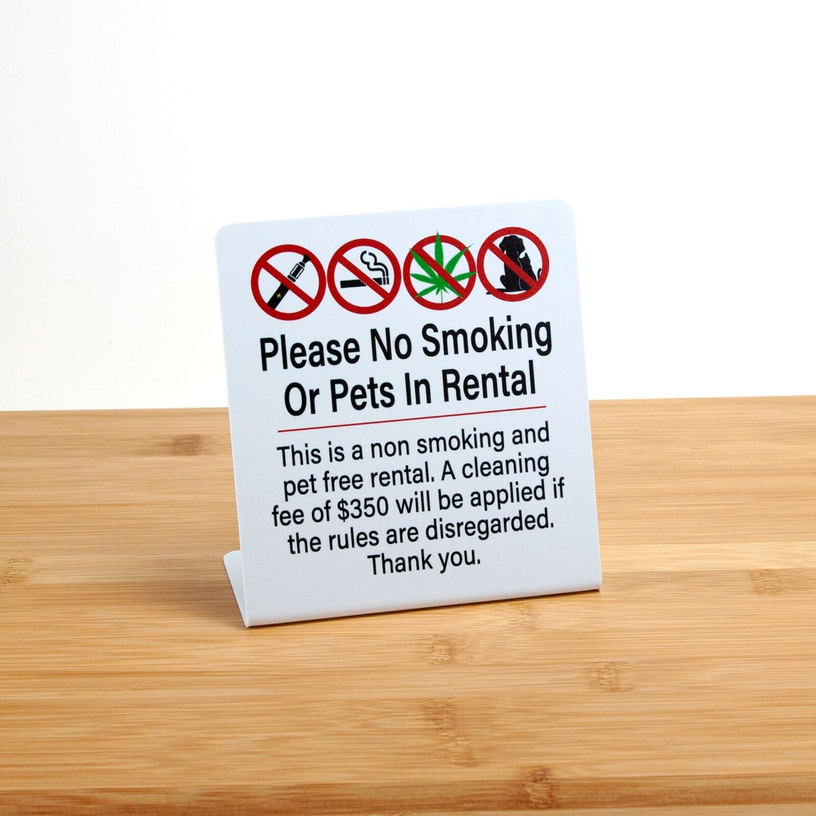 No Smoking Or Pets In Rental Sign, Plastic Counter Signs, 12pk, Free Shipping