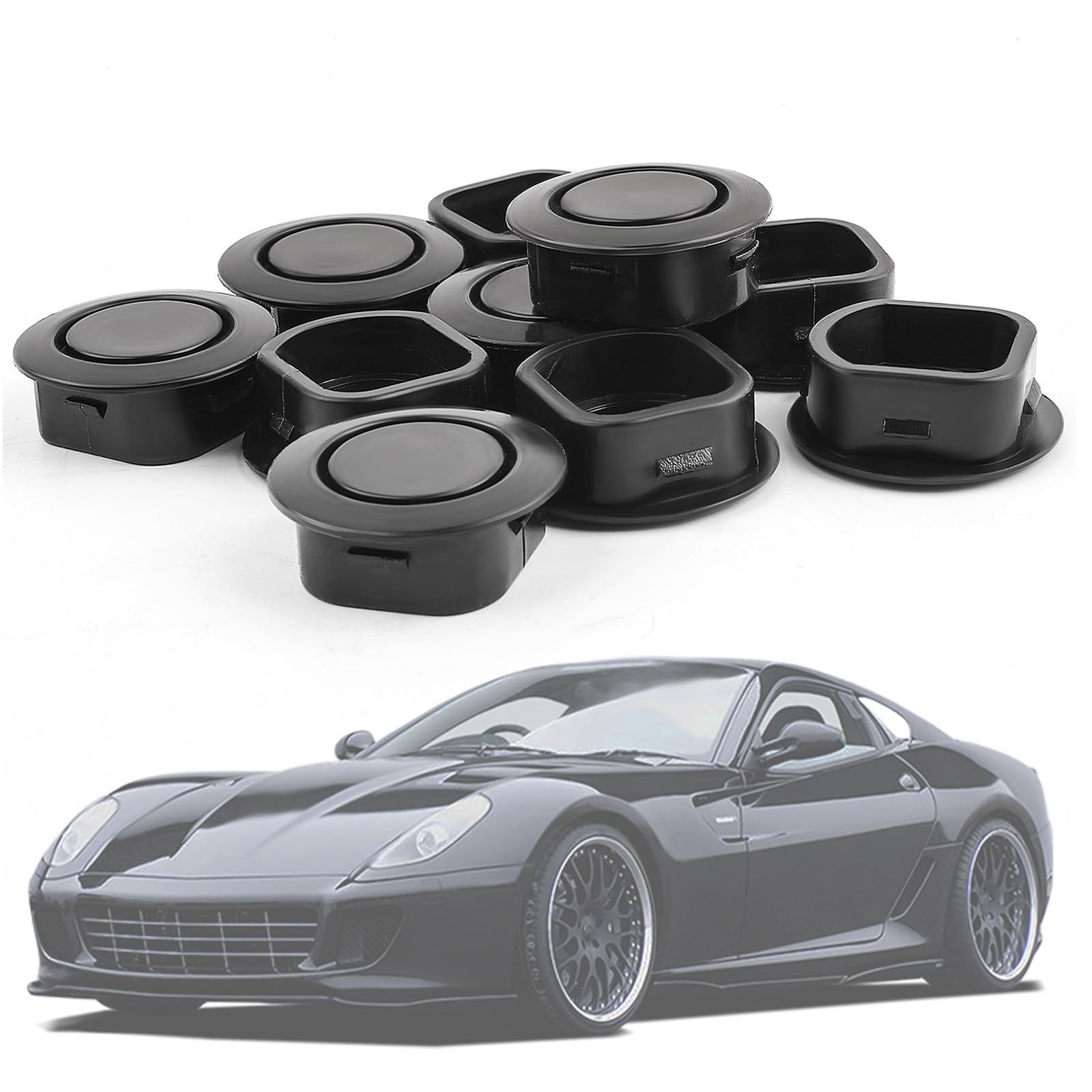 10PCS Car Rear Bumper Plugs for Radar Hole,Durable 1.18×1.18×0.45 inch, Black