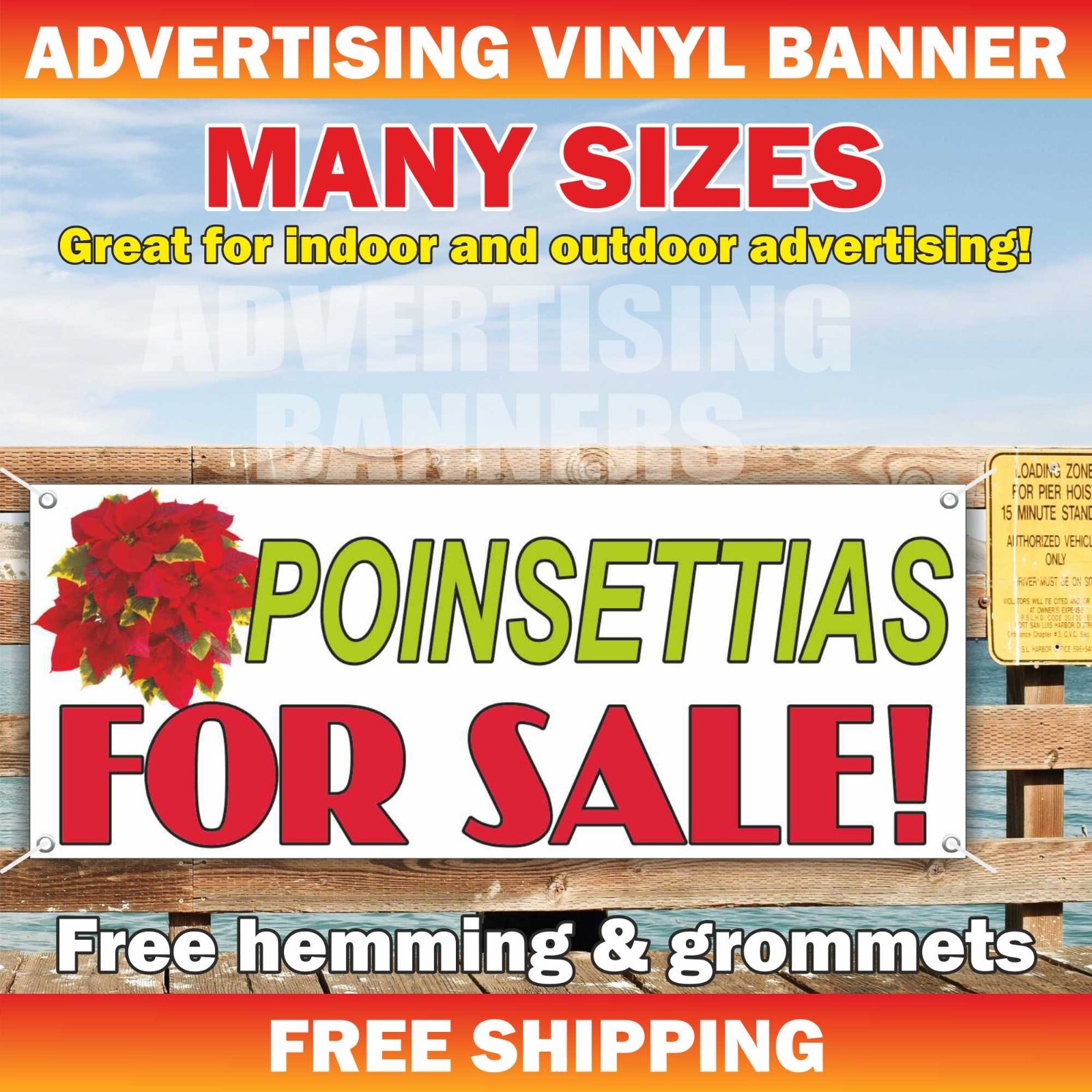 Poinsettias Sale Advertising Banner Vinyl Mesh Sign Holidays Christmas Flowers