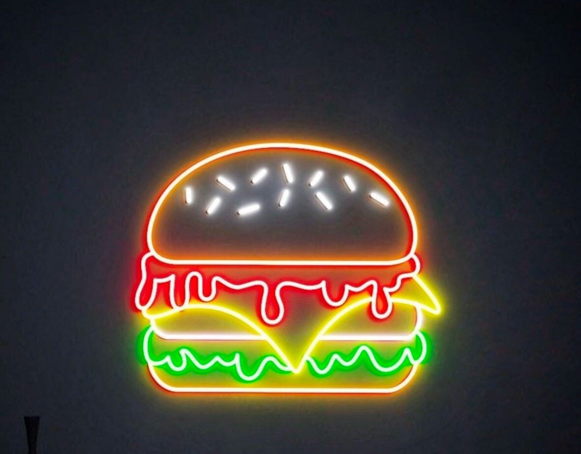 Burger neon sign 36’x20’ Neon Flex Led, Power Supply Included And Dimmer..￼