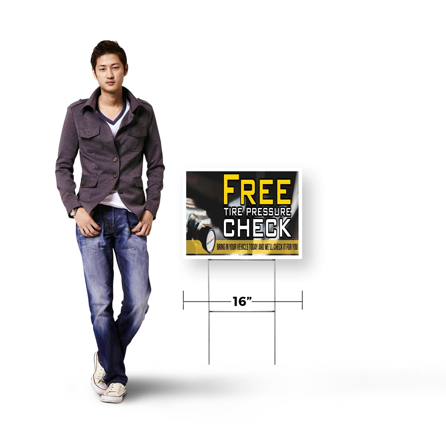 Free Tire Pressure Check Yard Sign 2 Pack of 12 Inch x 16 Inch Double Sided W…