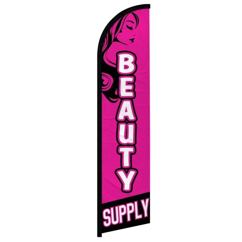 Beauty Supply Windless Full Sleeve Feather Advertising Beauty Store Banner Flag