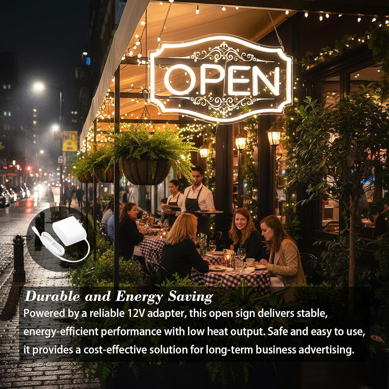 Dimmable 22″ LED Neon Open Sign – Warm White for Storefronts & Windows