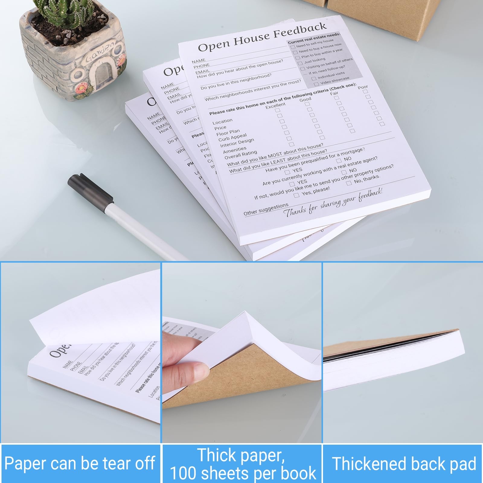 300 PCS 6×8 Inch Open House Feedback Notepad Realtor SignIn Form Real Estate