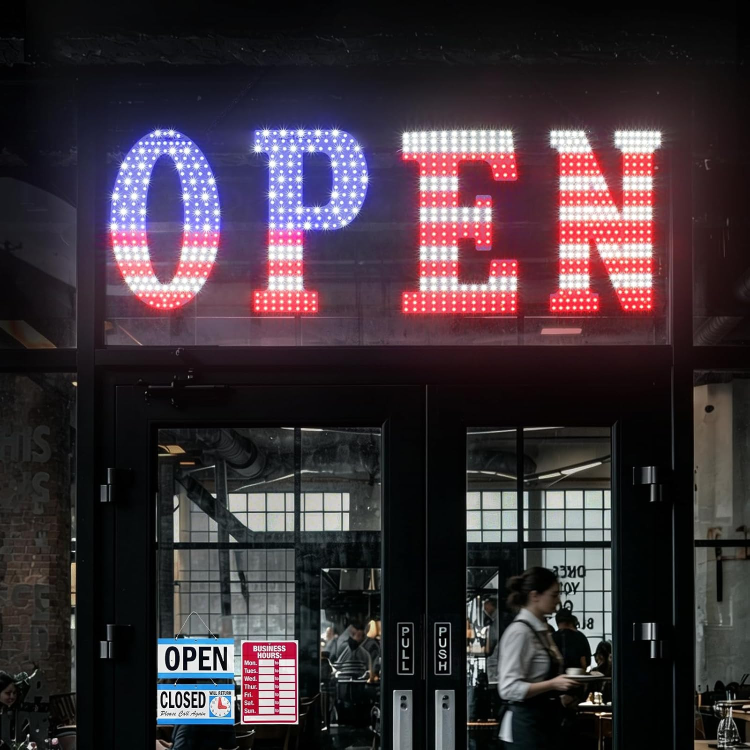 43×14 LED Open Sign Large Window Business Light Storefront Shop Bar US Flag Desi