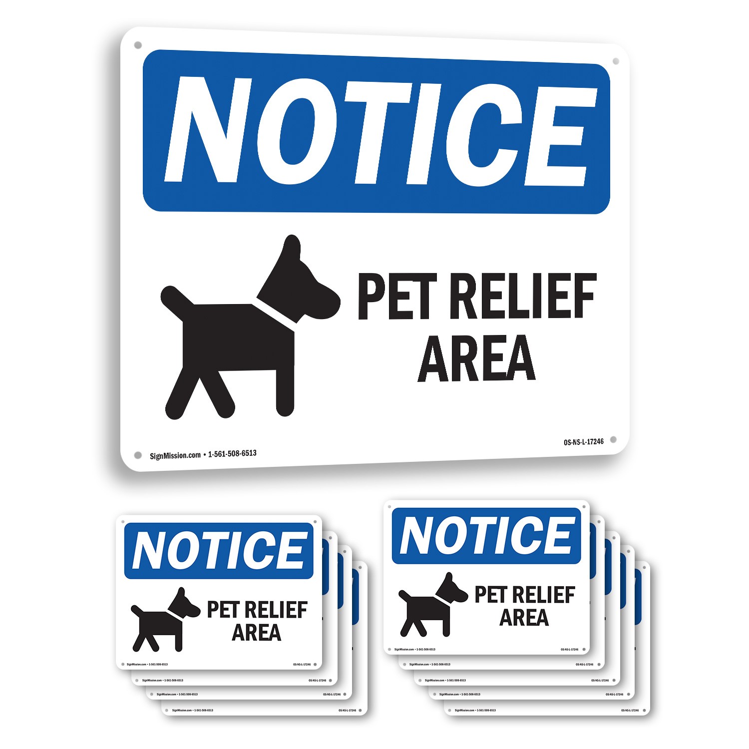 Pet Relief Area OSHA Notice Sign Metal, Plastic, Or Decal – 5 or 10 Pack