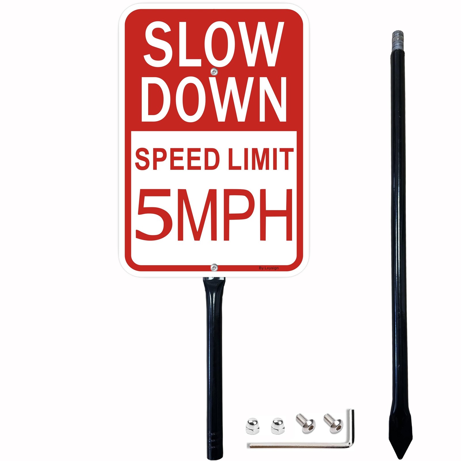 1-Pack 14×10 Inch ‘Slow Down 5 MPH’ Sign with 36 Inches Metal Stake Reflective
