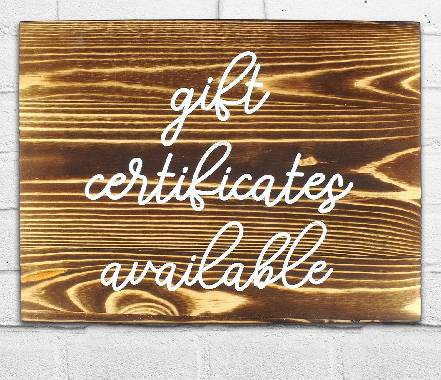 Gift Certificates Available Sign, Brown Wood Retail Store Display Plaque