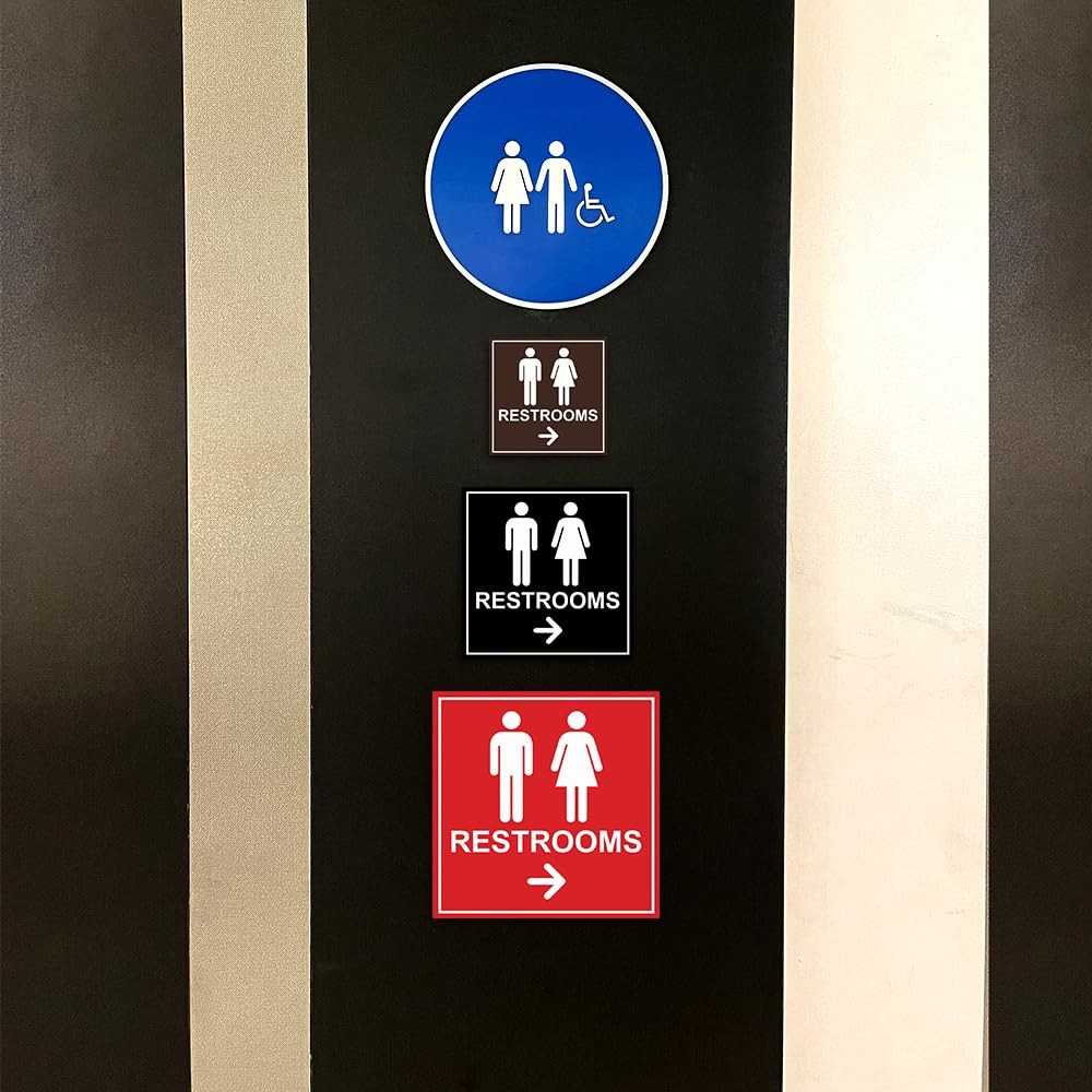 1 Pack Square Restrooms Right Arrow Sign Navy Blue White Large Wall Plate