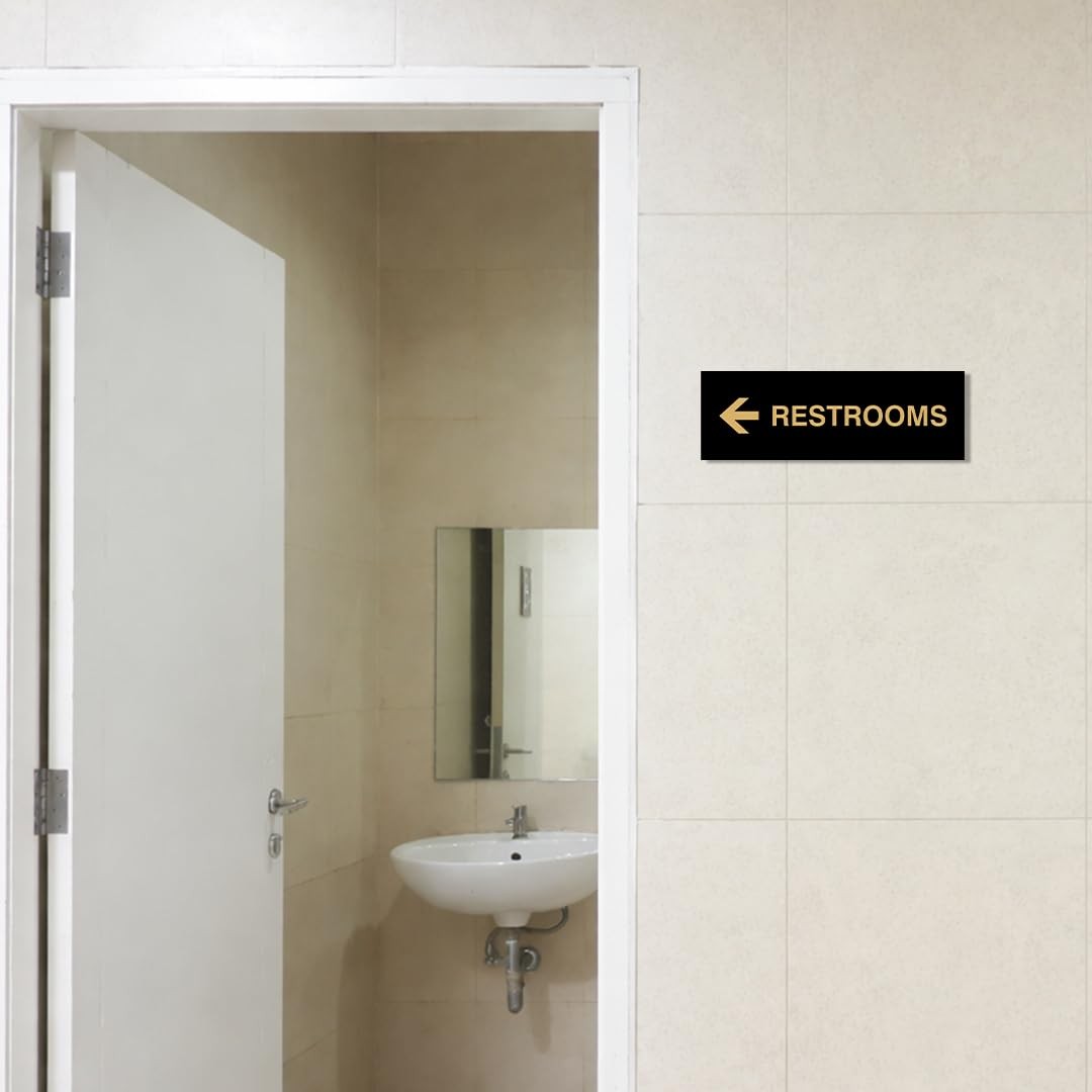 2 PCS Basic Restrooms Left Arrow Directional Wall Door Sign Brushed Silver