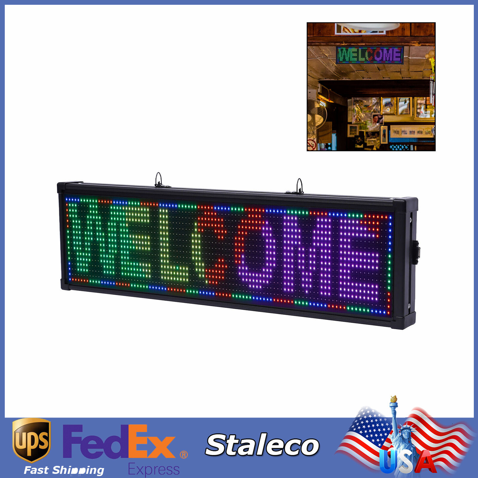 LED Scrolling Sign 26″*8″ Message Board Full Color RGB Programmable Outdoor Sign