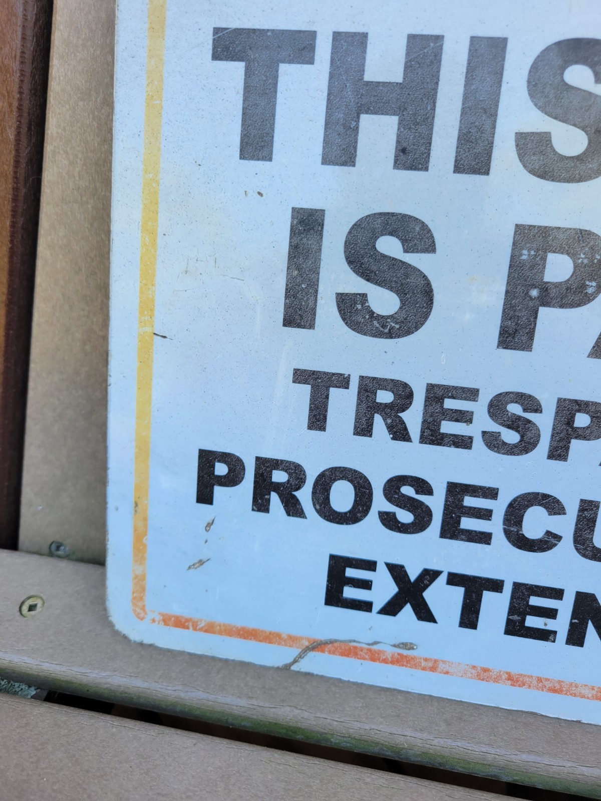 Vintage “Warning Trespasses Will Be Prosecuted” Medal Sign 18×12 Original