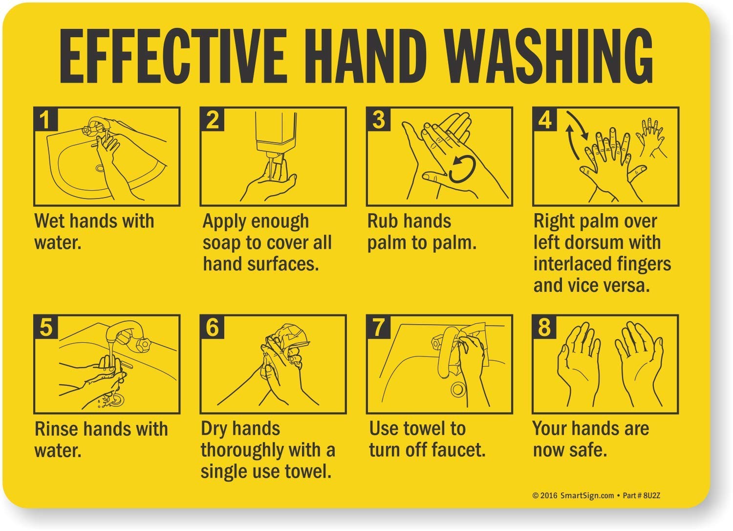 10×14 Inch Effective Hand Washing Label Laminated Vinyl Safety Sign