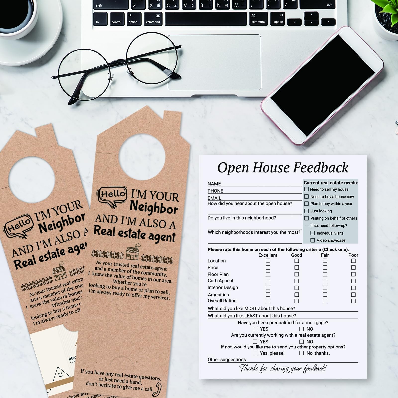 300 PCS 6×8 Inch Open House Feedback Notepad Realtor SignIn Form Real Estate