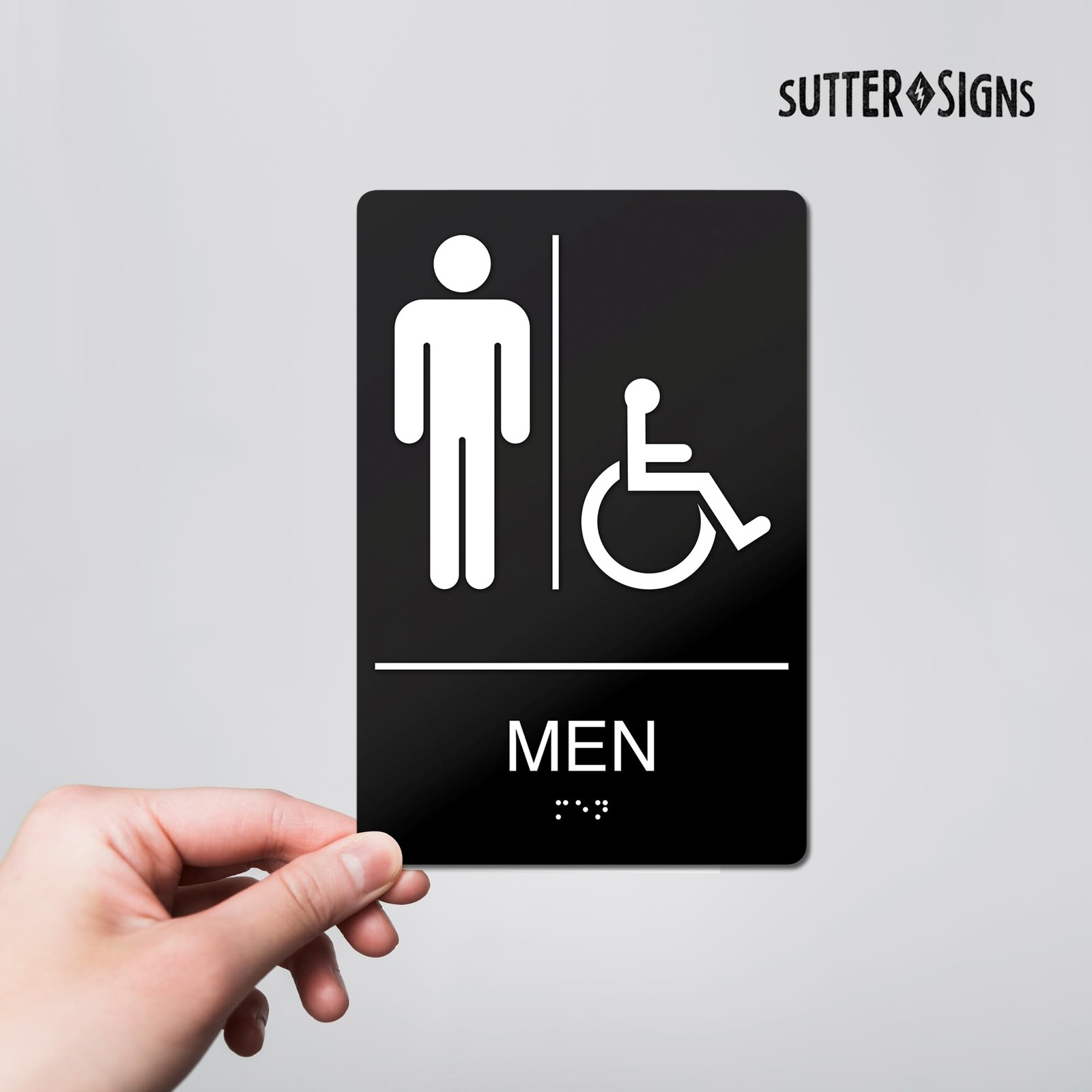 ADA Compliant Men’s Room Sign – Self-Adhesive ABS Plastic Braille Sign – 9″ x…