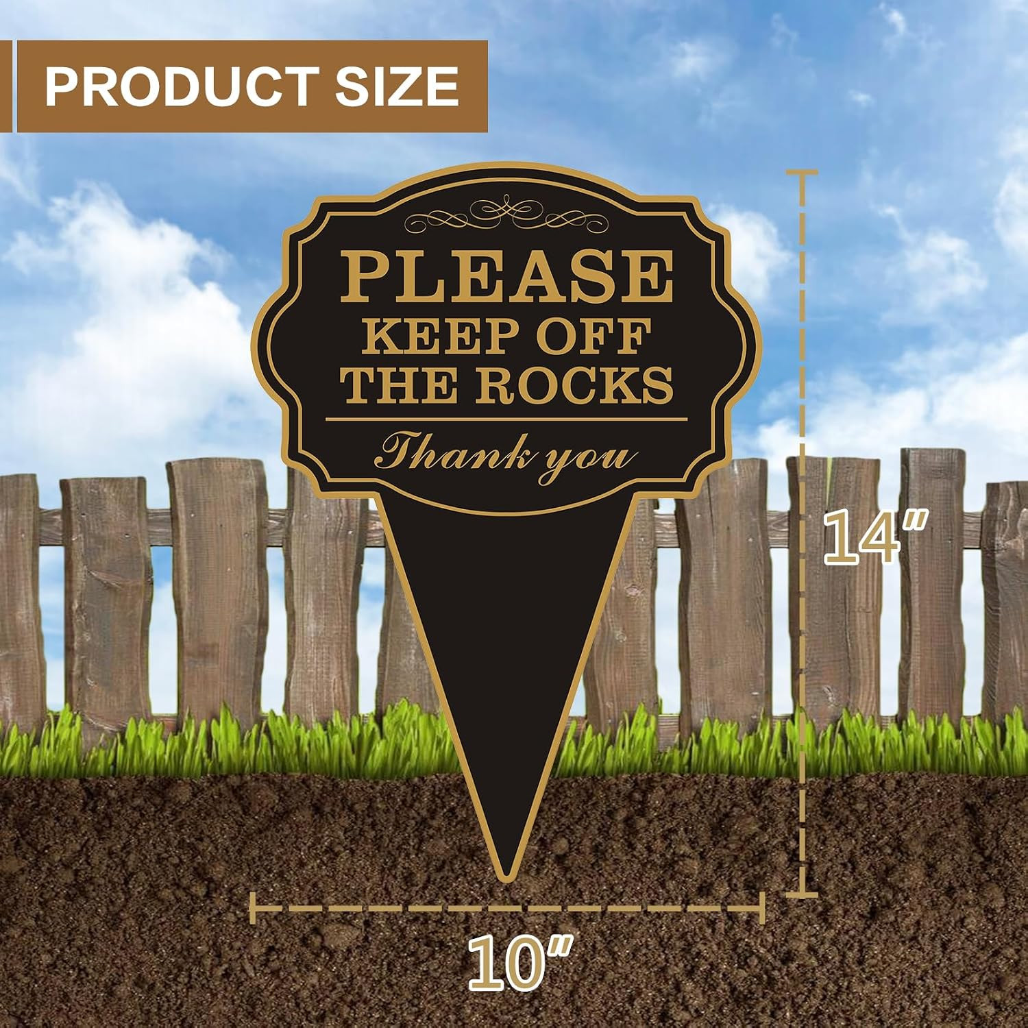 Double Sided Yard Sign, Please Stay off with Stake, 10″X14″ Keep off the Rocks M