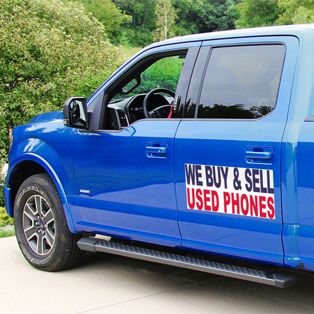 Car Magnet Set of 2 We Buy Sell Used Phones Blue Red Industrial Sign