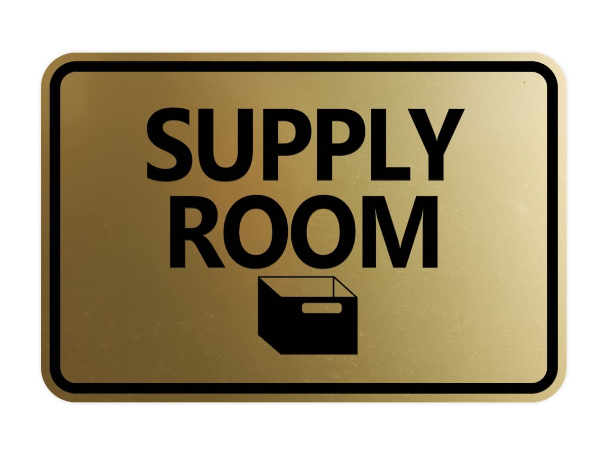 Classic Framed Supply Room Sign Brushed Gold Large Wall Door Notice Plaque