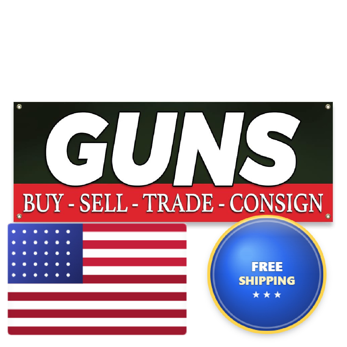 Mighty Skins Guns Buy Sell Trade 18 X 48 Duty 13Oz. Outdoor Vinyl Single Sided