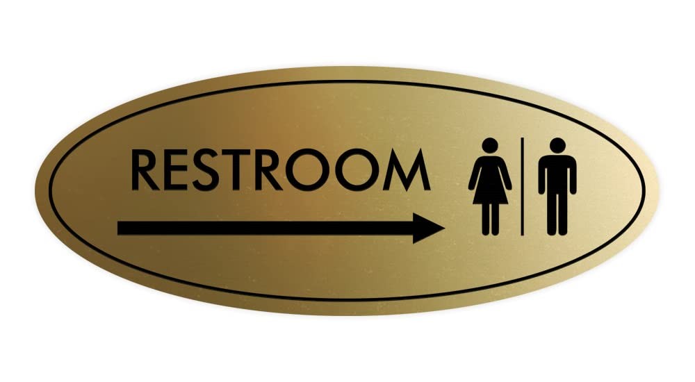 1 Pack Oval Restroom Right Arrow Sign Brushed Gold Large Wall Door Decor