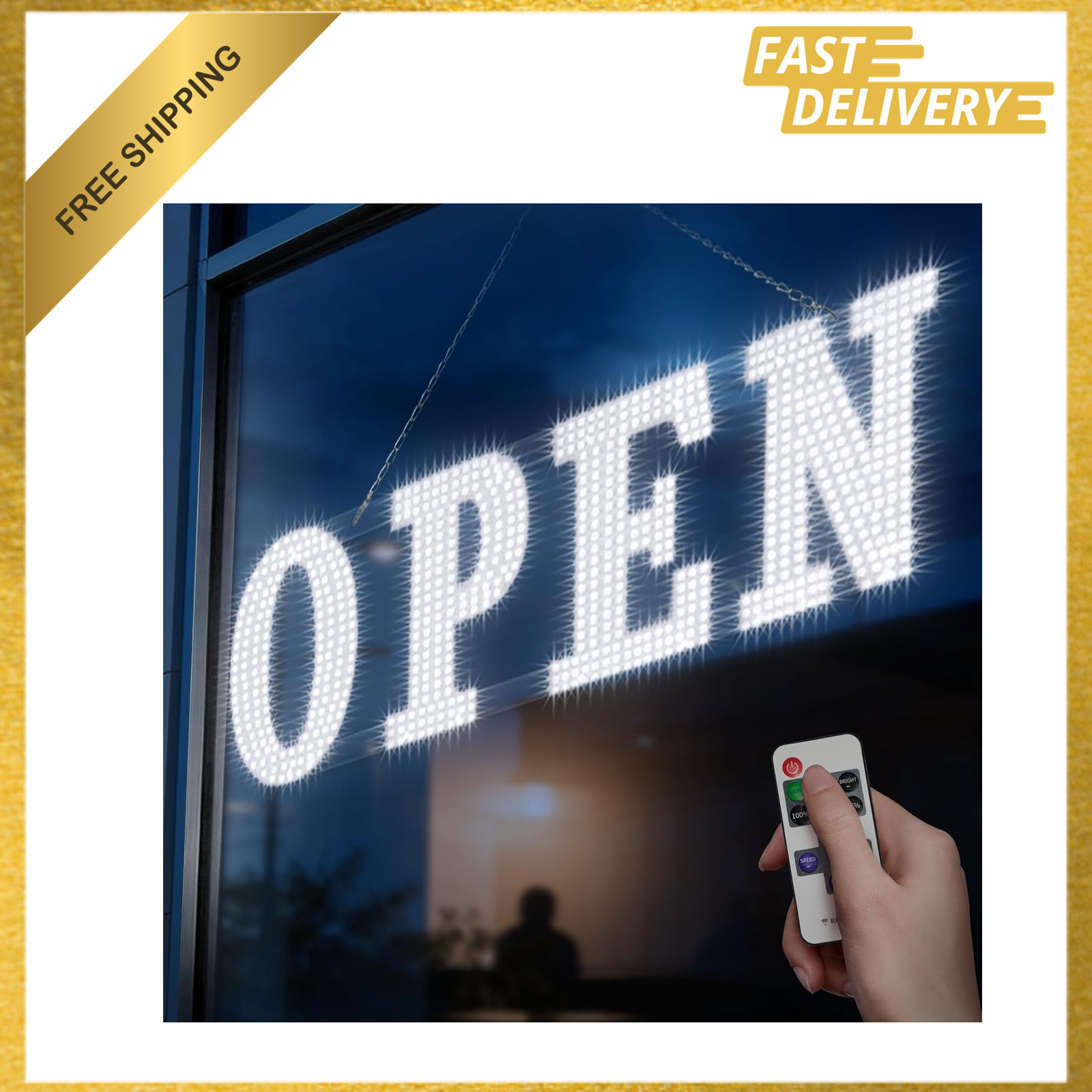 40 Inch Large LED Open Sign with Remote Control Bright Business Signage for Shop