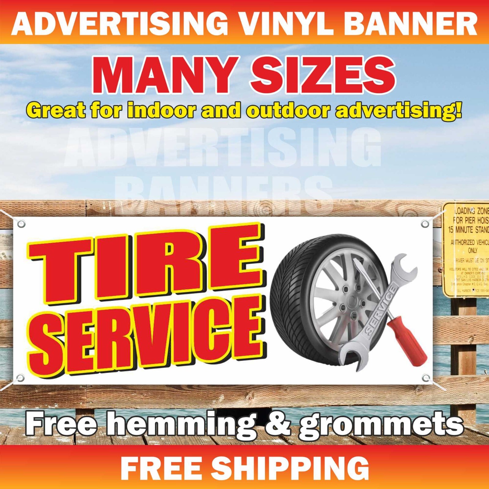 TIRE SERVICE Advertising Banner Vinyl Sign new used Auto Repair Mechanic Wheel