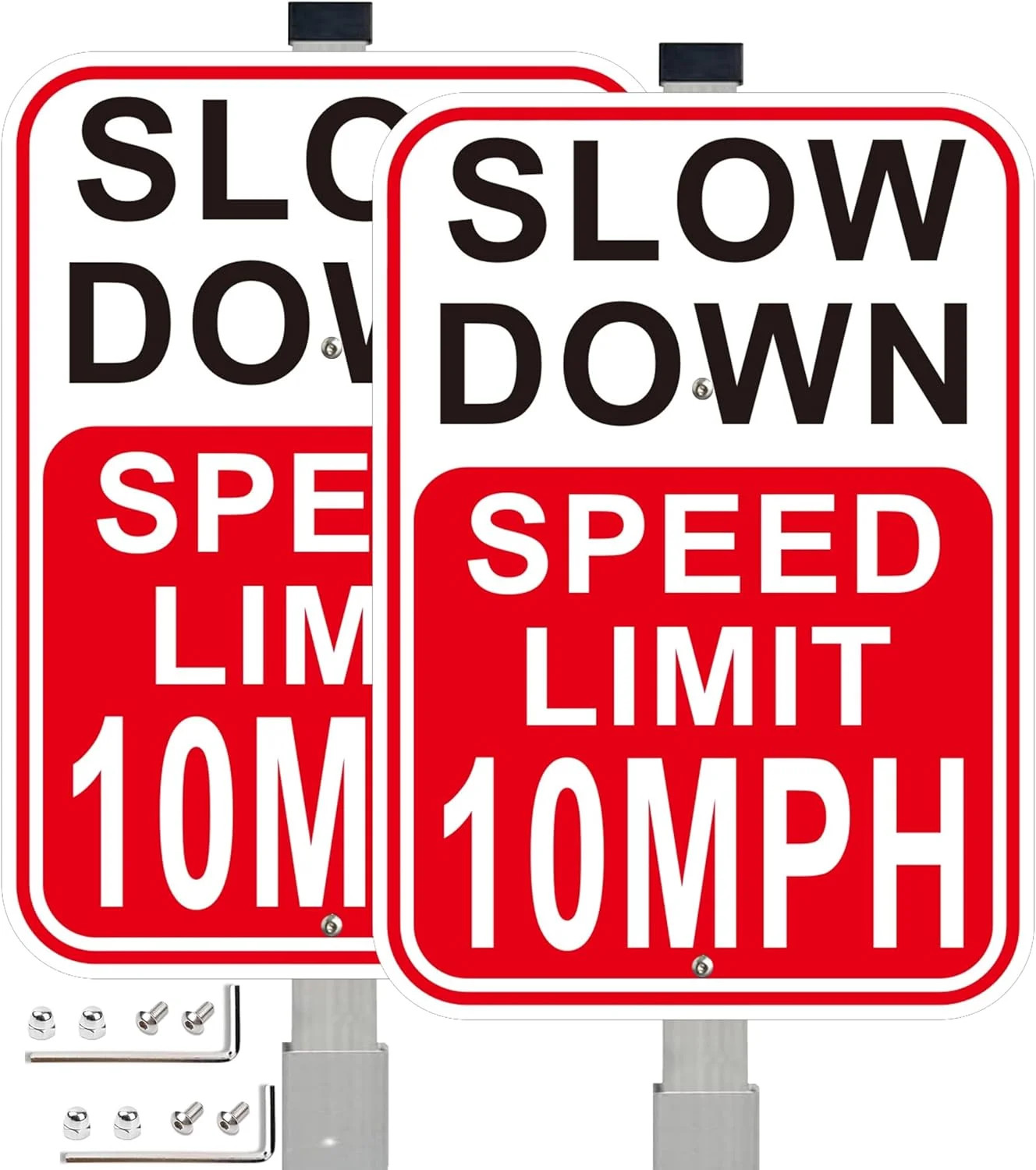 2Pack Slow Down Sign, Speed Limit 10MPH Sign with 36″ Stakes, 14″×10″ Reflective