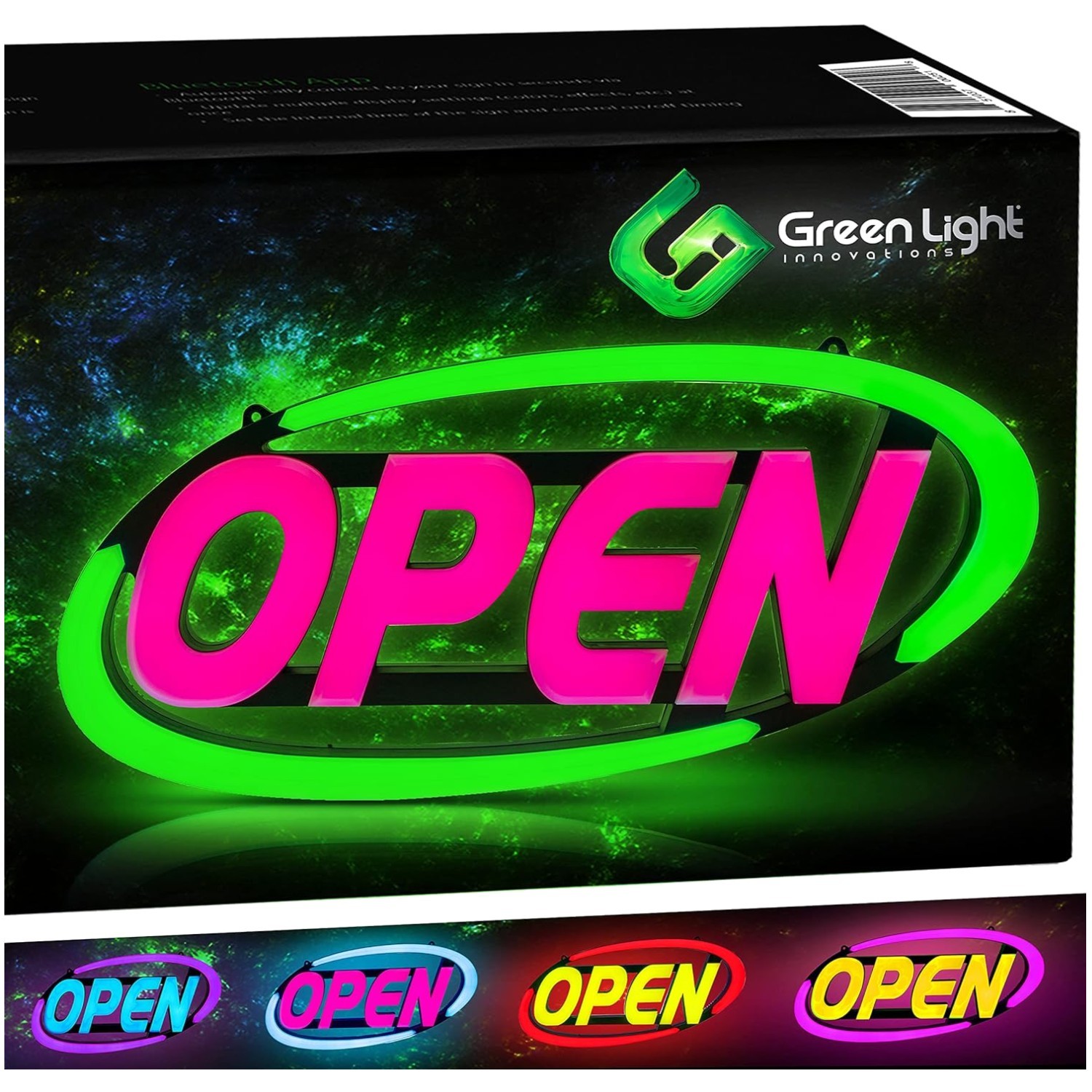 GLI LED Open Sign – 64 Color Combos & App Control – 15×32 Inch Business Sign